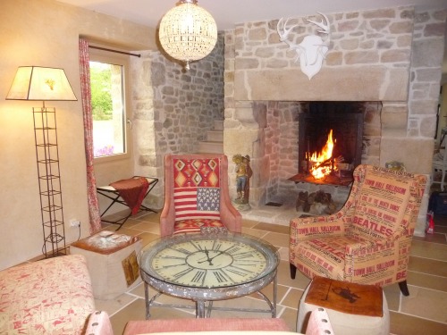 living room in front of the fireplace