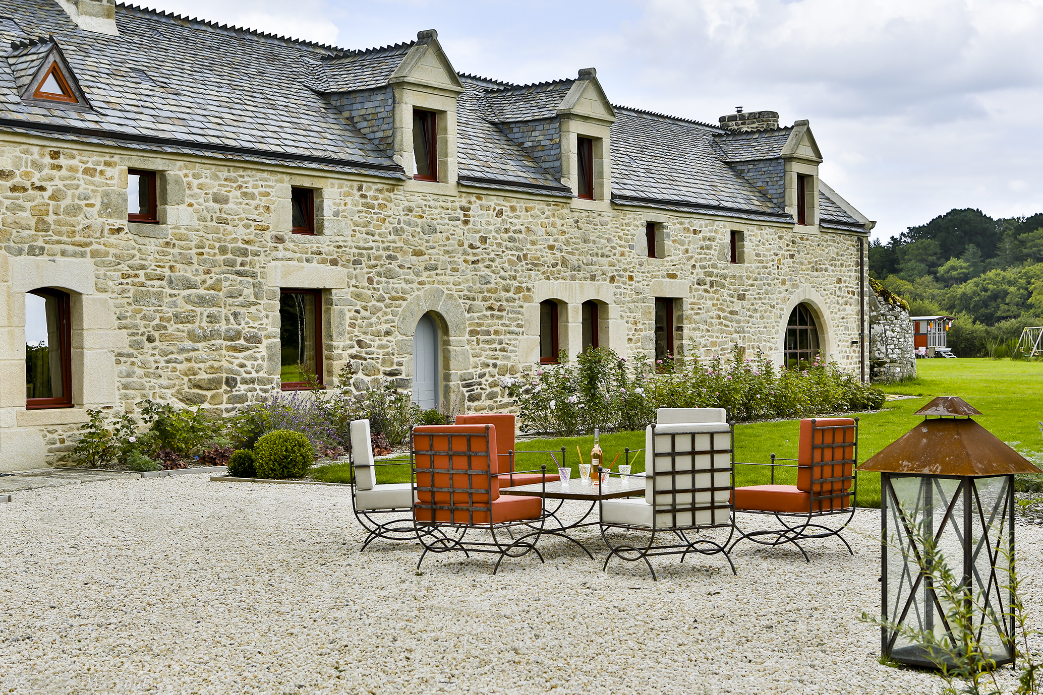 garden furniture in the gravelled courtyard